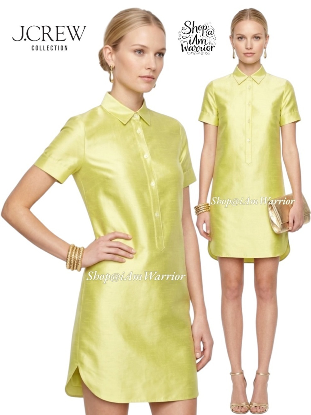 J.Crew Collection chartreuse silk shantung shirt-dress *shop@iamwarrior